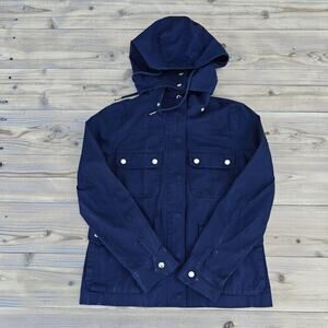 J Crew Women's Jacket Size S Navy Blue Military Field Cargo Jacket Full Zip Up